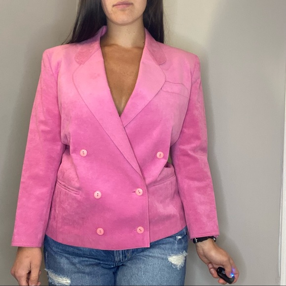 bill blass Jackets & Blazers - Vintage Blassuede by Bill Blass pink barbie core suede blazer size 10
